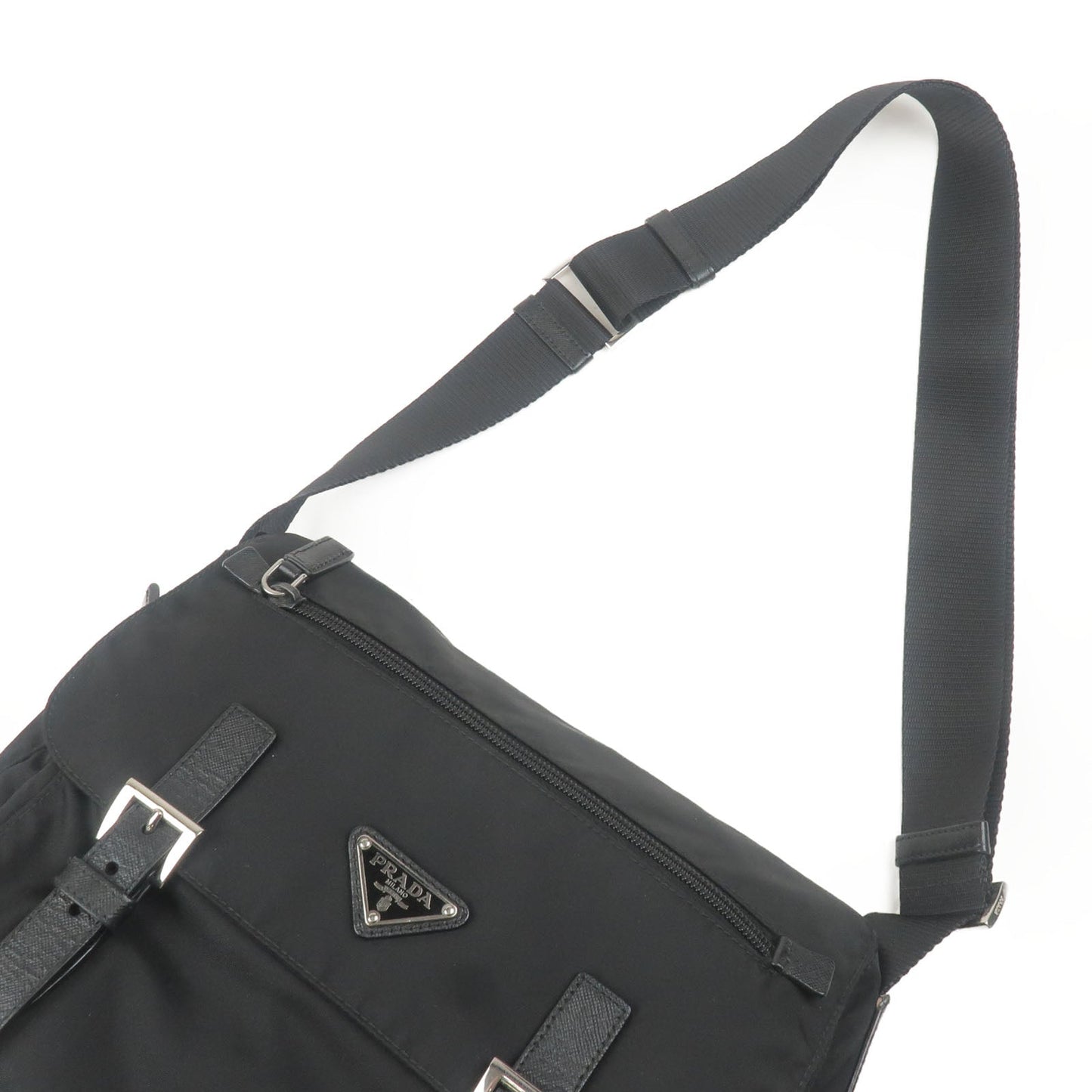 Prada Nylon Leather Shoulder Bag Purse NERO Black BT0953