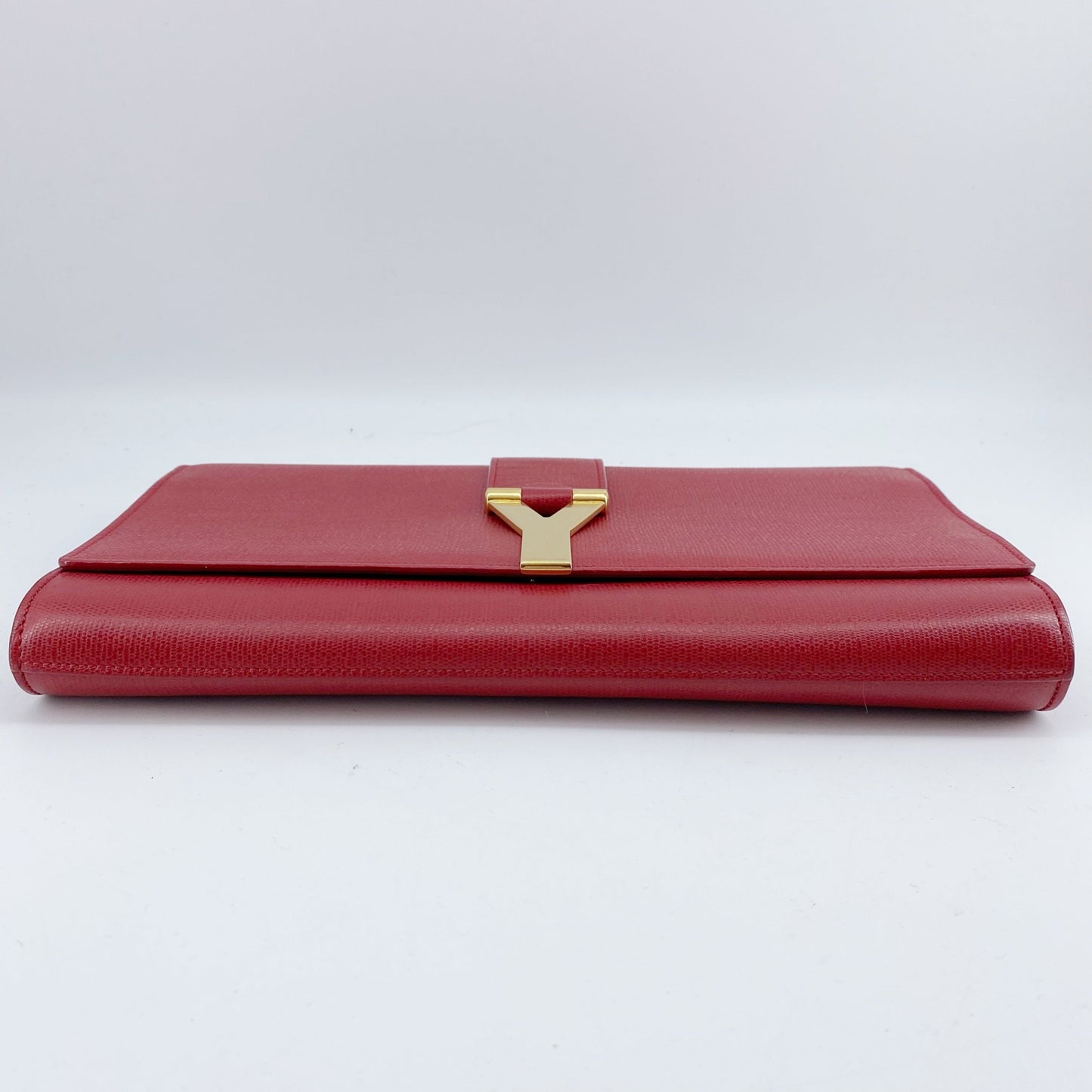 Yves Saint Laurent Red Textured Leather Y-ligne Clutch