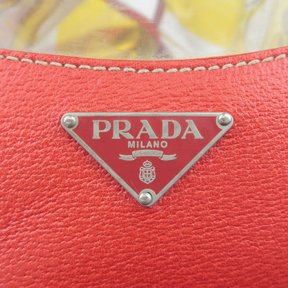 Prada Vinyl Leather Print Tote Bag Beach Bag Clear Red