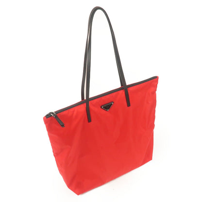 Prada Nylon Leather Tote Bag Red NERO Black 1BY300