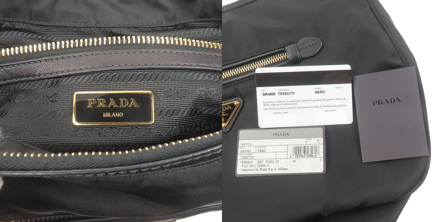 Prada Nylon Leather Shoulder Bag Purse NERO Black BR4885