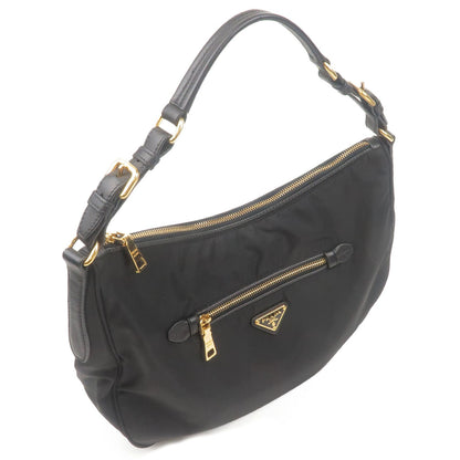 Prada Nylon Leather Shoulder Bag Purse NERO Black BR4885