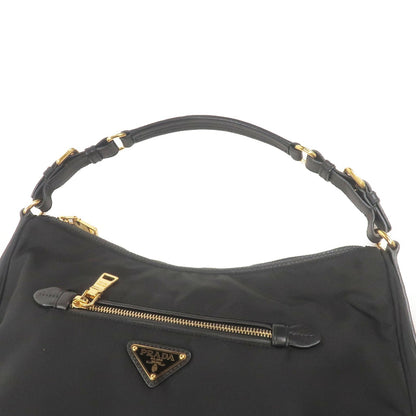 Prada Nylon Leather Shoulder Bag Purse NERO Black BR4885