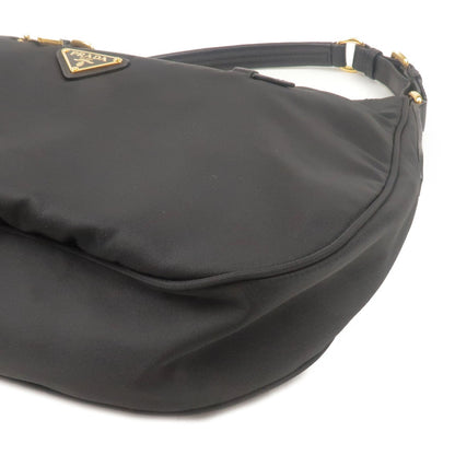 Prada Nylon Leather Shoulder Bag Purse NERO Black BR4885