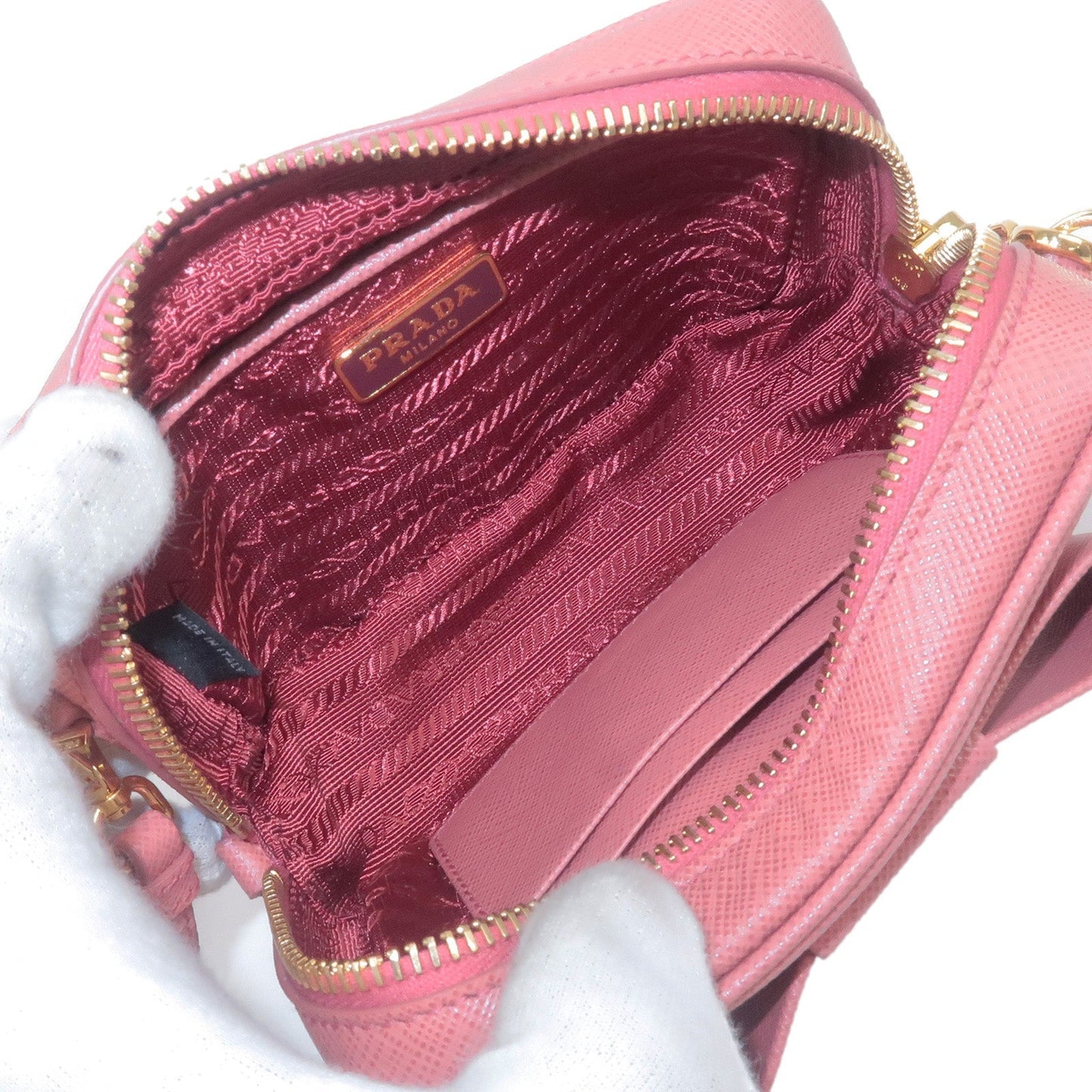 Prada Ribbon Leather Shoulder Bag Purse TAMARIS Pink 1NF674