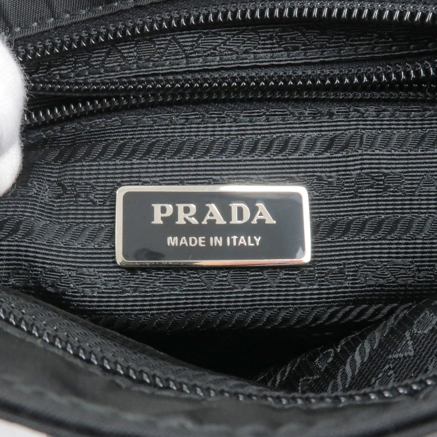 Prada Logo Nylon Leather Shoulder Bag Purse NERO Black VA0779