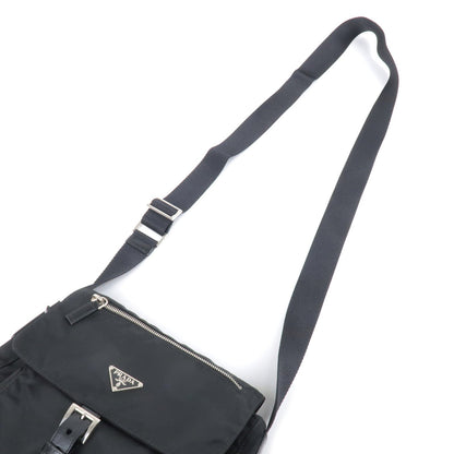 Prada Logo Nylon Leather Shoulder Bag NERO Black BT8994