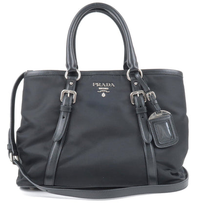 Prada Nylon Leather 2Way Hand Bag Shoulder Bag NERO Black 1BA832