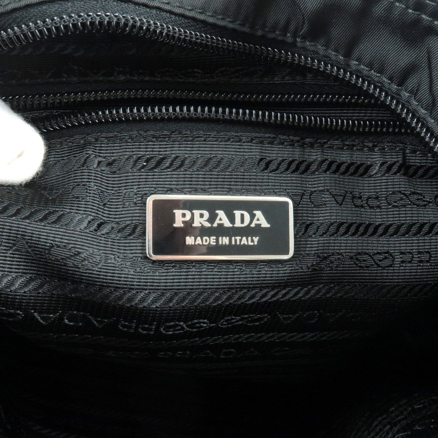 Prada Logo Nylon Leather Shoulder Bag NERO Black