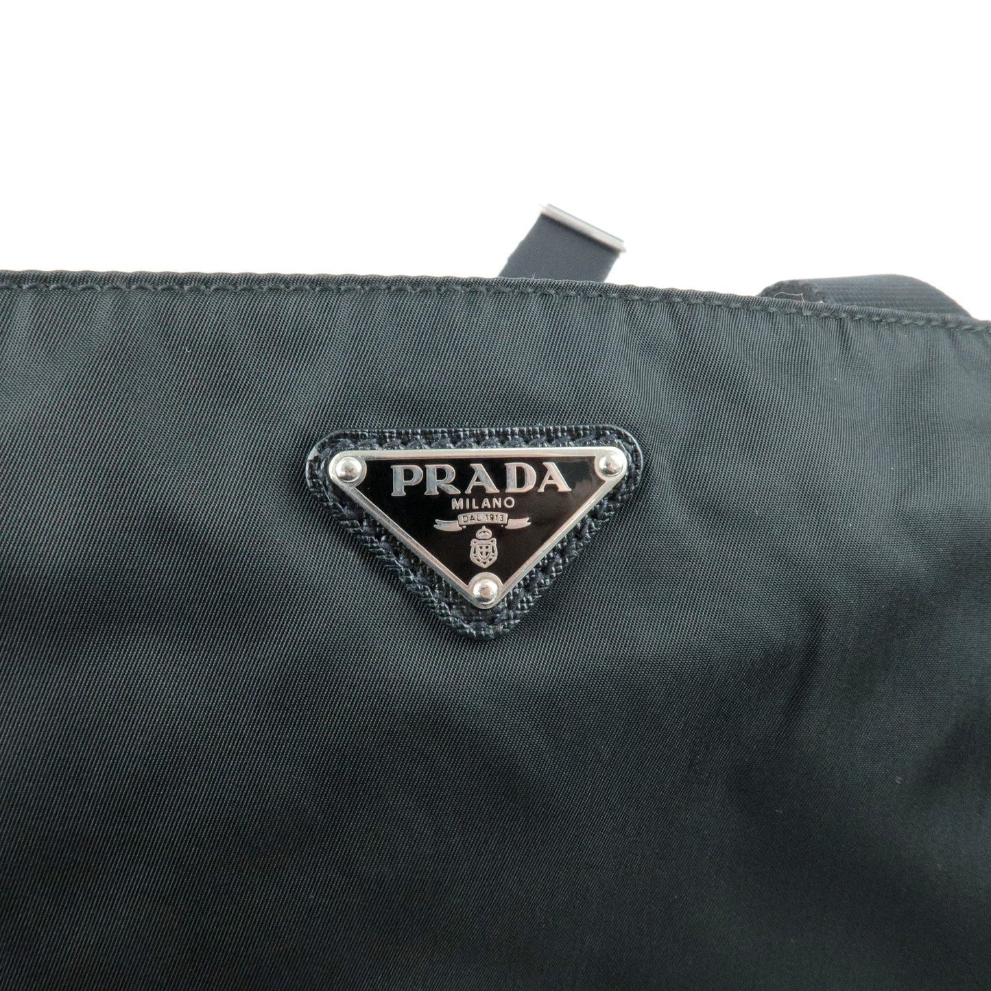 Prada Logo Nylon Leather Shoulder Bag NERO Black