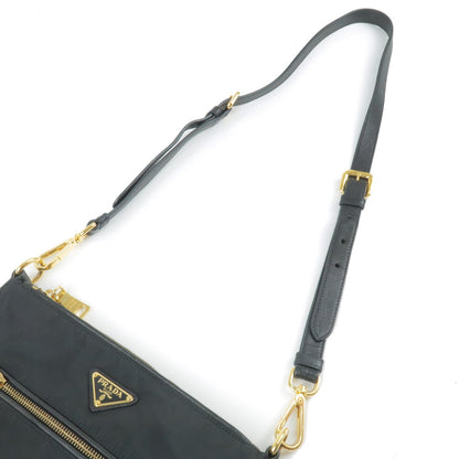 Prada Logo Nylon Leather Shoulder Bag NERO Black BT0711