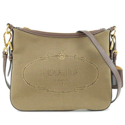 Prada Nylon Jaquard Leather Shoulder Bag Beige Brown BT0706