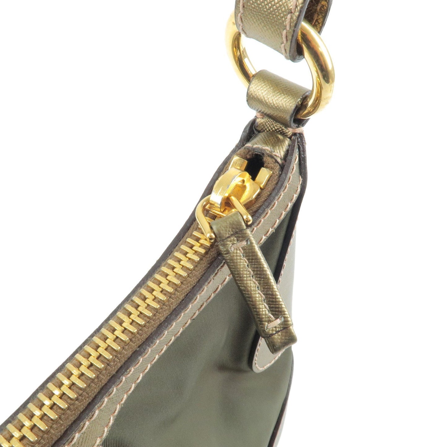 Prada Logo Nylon Leather Shoulder Bag Khaki Bronze BR4257