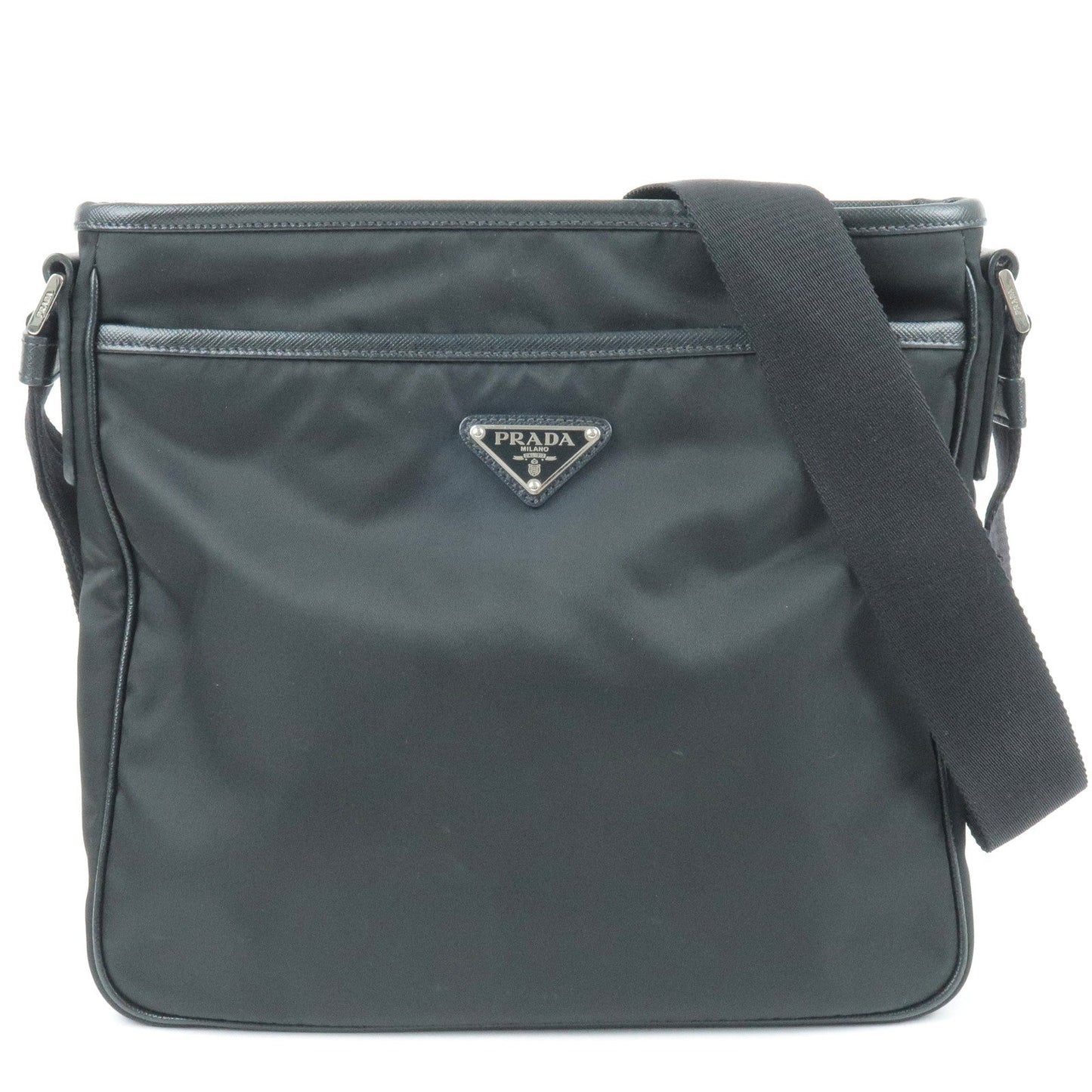 Prada Logo Nylon Leather Shoulder Bag NERO Black 2VH797