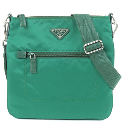 Prada Logo Nylon Leather Shoulder Bag OLEANDRO Green BT0716