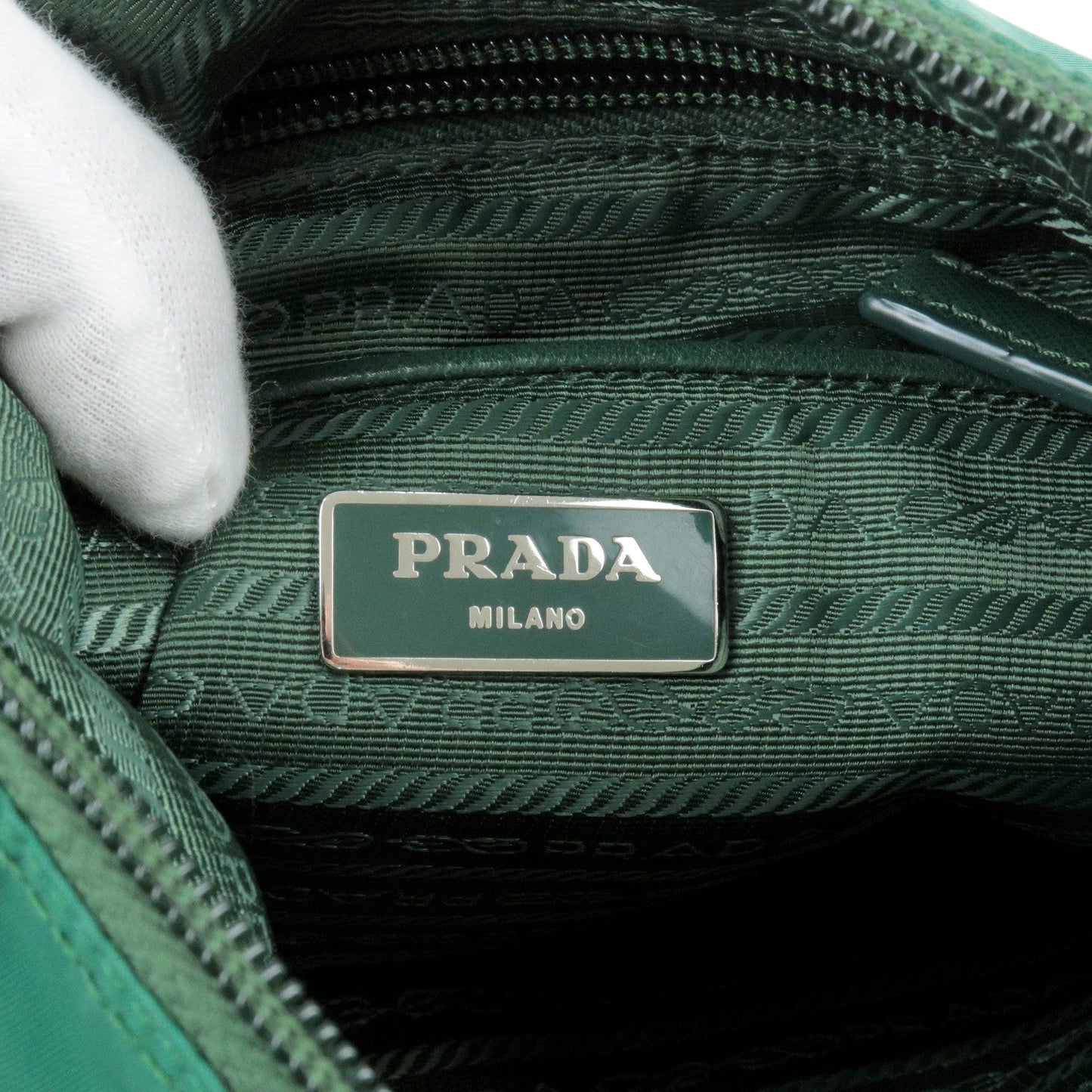 Prada Logo Nylon Leather Shoulder Bag OLEANDRO Green BT0716