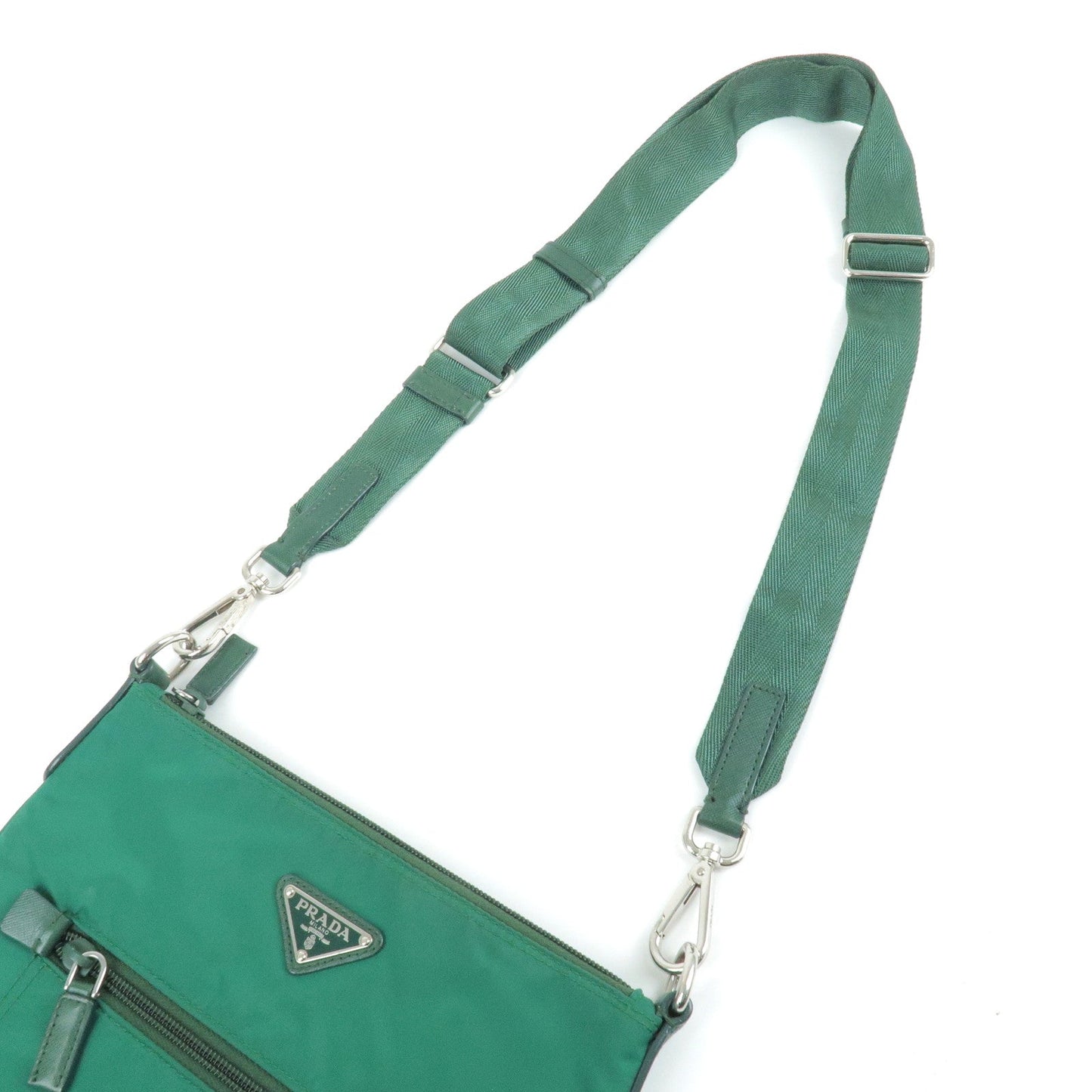 Prada Logo Nylon Leather Shoulder Bag OLEANDRO Green BT0716