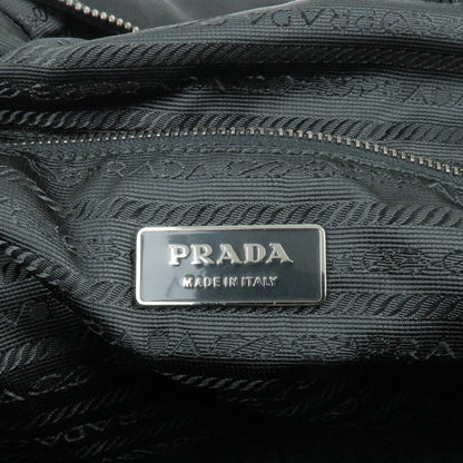 Prada Logo Nylon Leather Hand Bag Black NERO BR0496