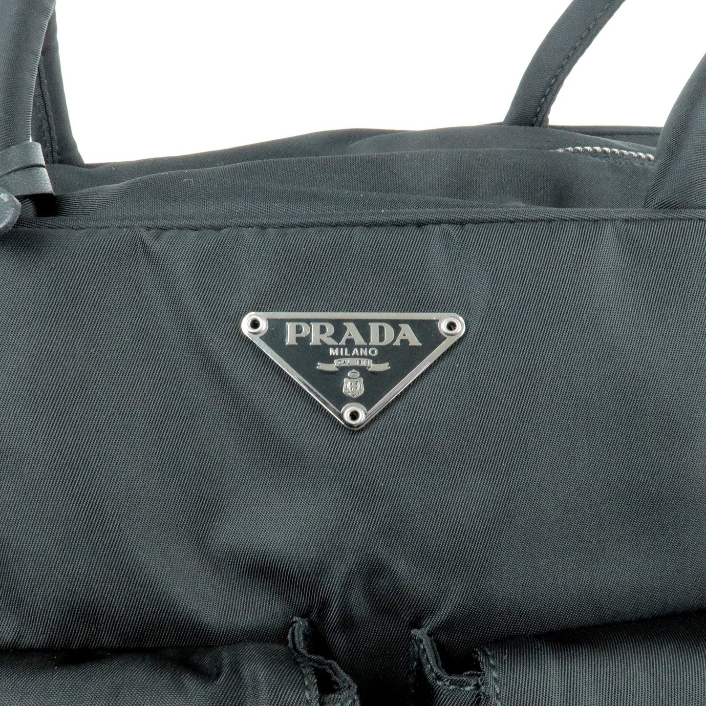 Prada Logo Nylon Leather Hand Bag Black NERO BR0496