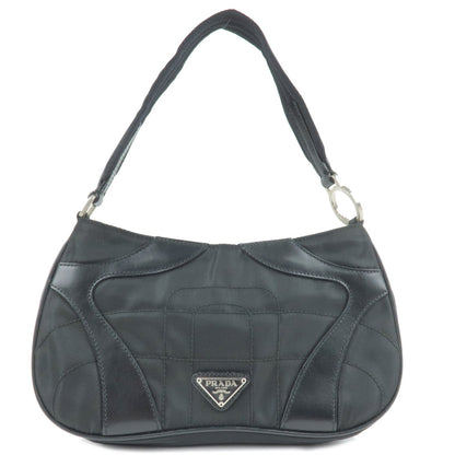 Prada Nylon Leather Hand Bag Pouch NERO Black B10567