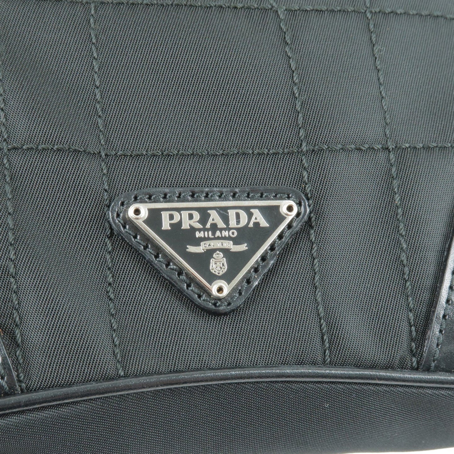 Prada Nylon Leather Hand Bag Pouch NERO Black B10567