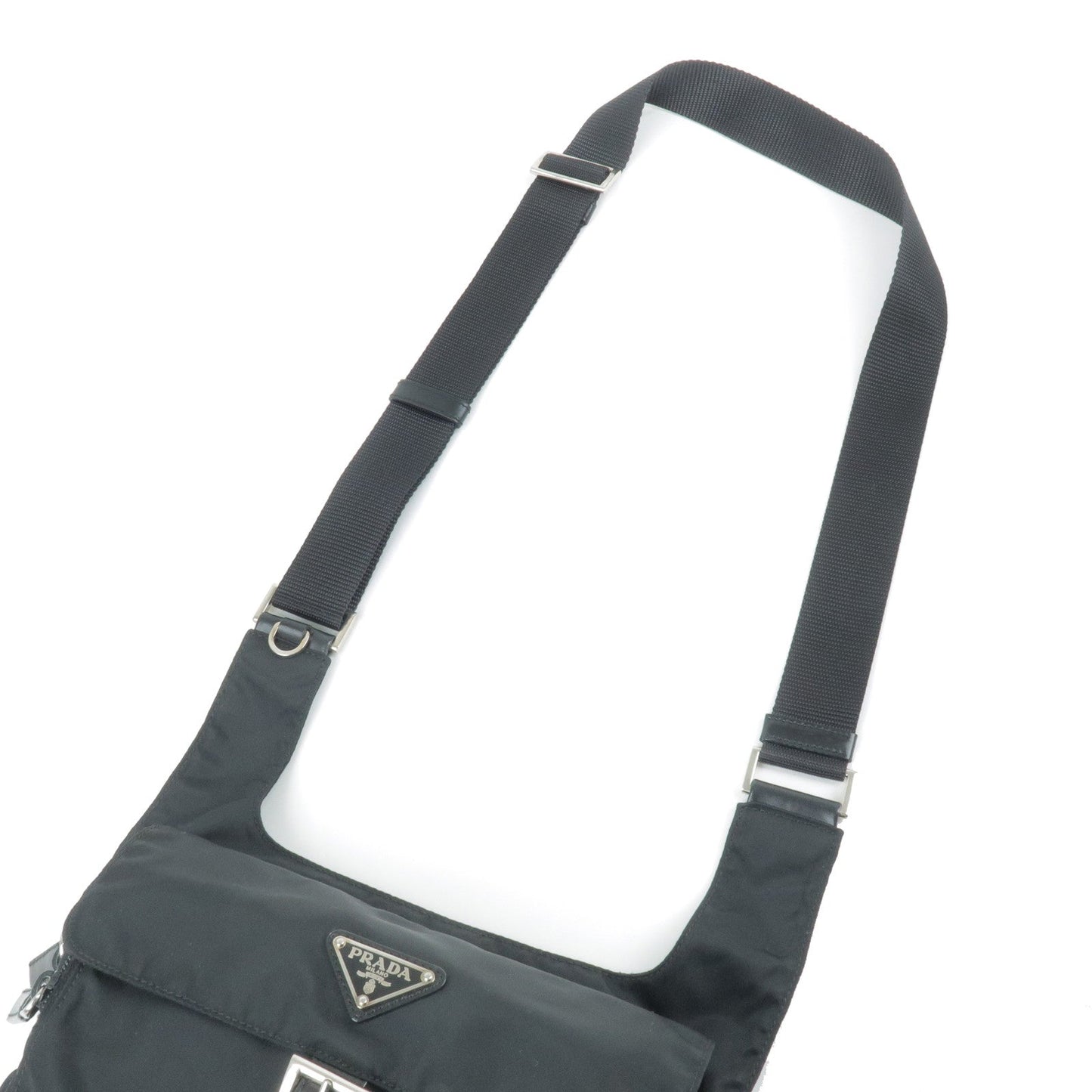 Prada Logo Nylon Leather Shoulder Bag NERO Black BT0521