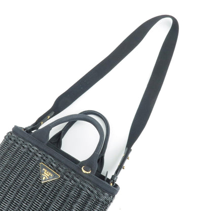 Prada Wicker Canvas 2Way Basket Bag Hand Bag Nero Black 1BG835