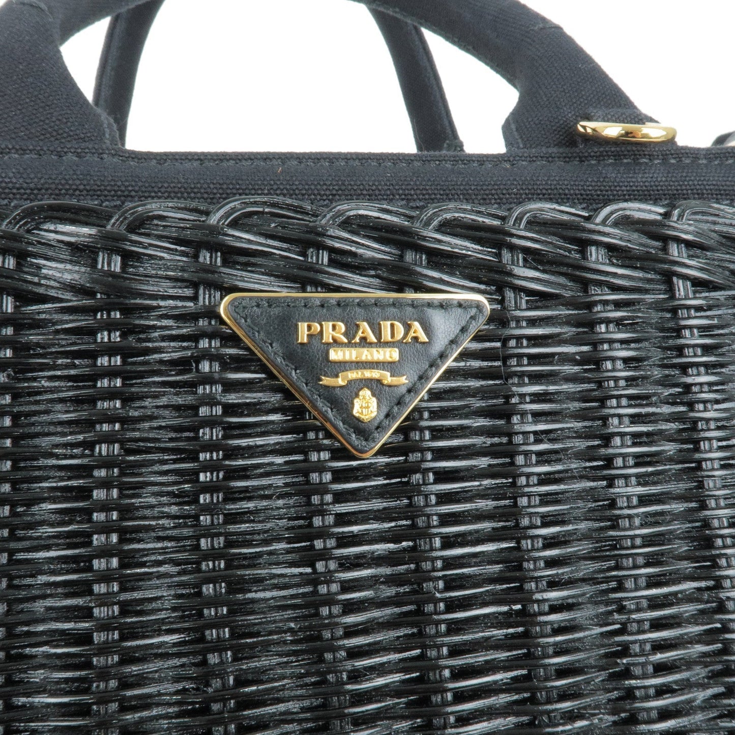 Prada Wicker Canvas 2Way Basket Bag Hand Bag Nero Black 1BG835