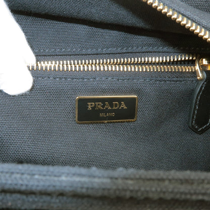 Prada Wicker Canvas 2Way Basket Bag Hand Bag Nero Black 1BG835