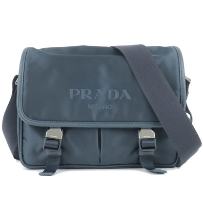 Prada Logo Nylon Leather Shoulder Bag Navy Bleu 2VD769