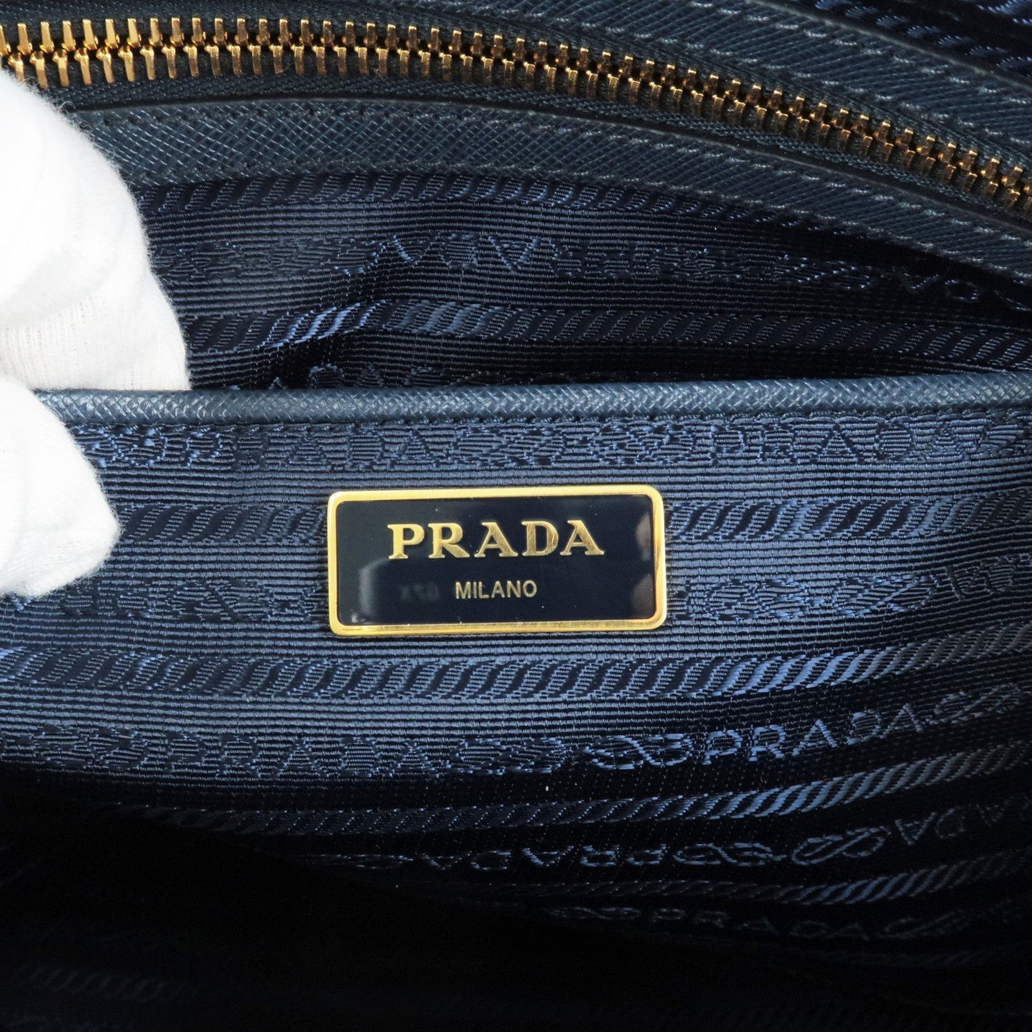 Prada Nylon Leather 2WayBag Hand Bag Shoulder Bag Navy 1BB013