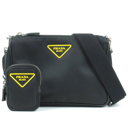 Prada Logo Nylon Leather Shoulder Bag Black Yellow 2VH113