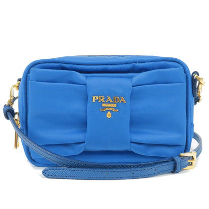 Prada Logo Nylon Leather Ribbon Shoulder Bag Blue 1N1727