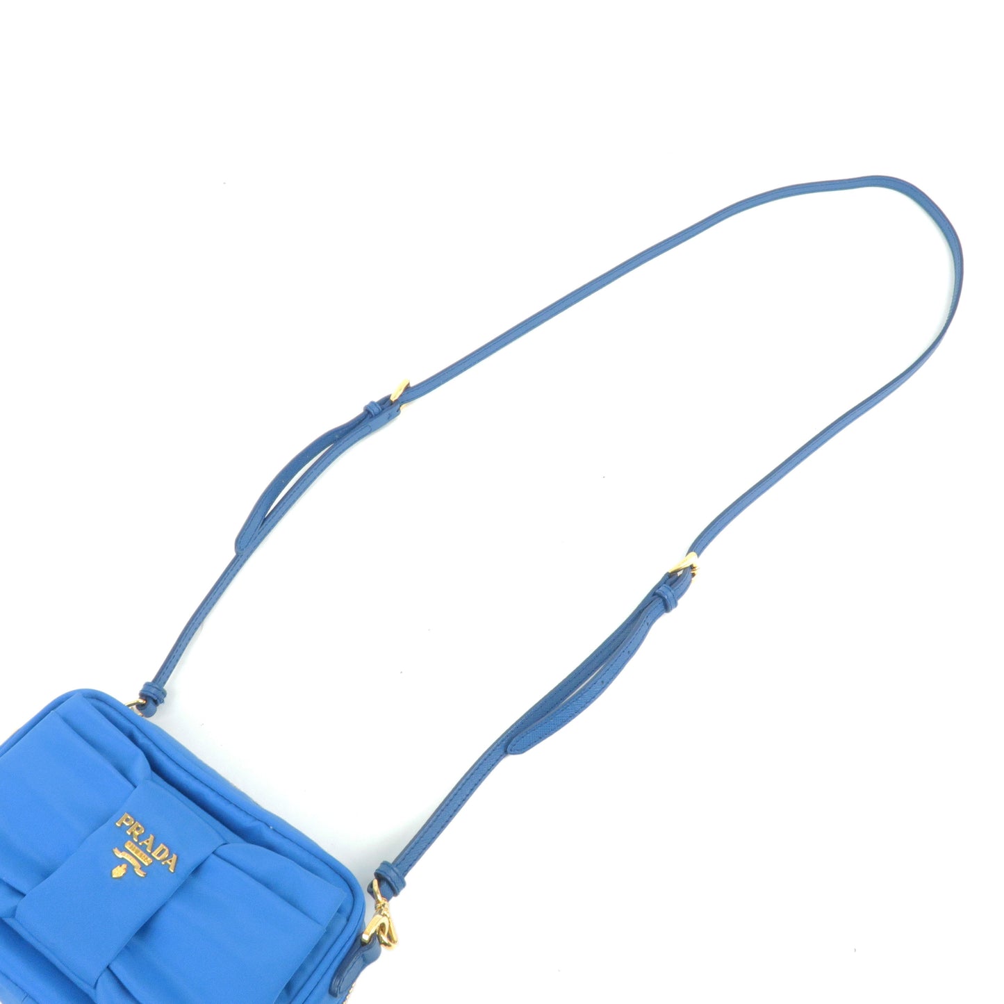 Prada Logo Nylon Leather Ribbon Shoulder Bag Blue 1N1727