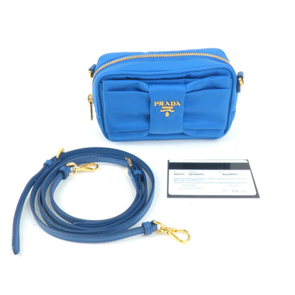 Prada Logo Nylon Leather Ribbon Shoulder Bag Blue 1N1727