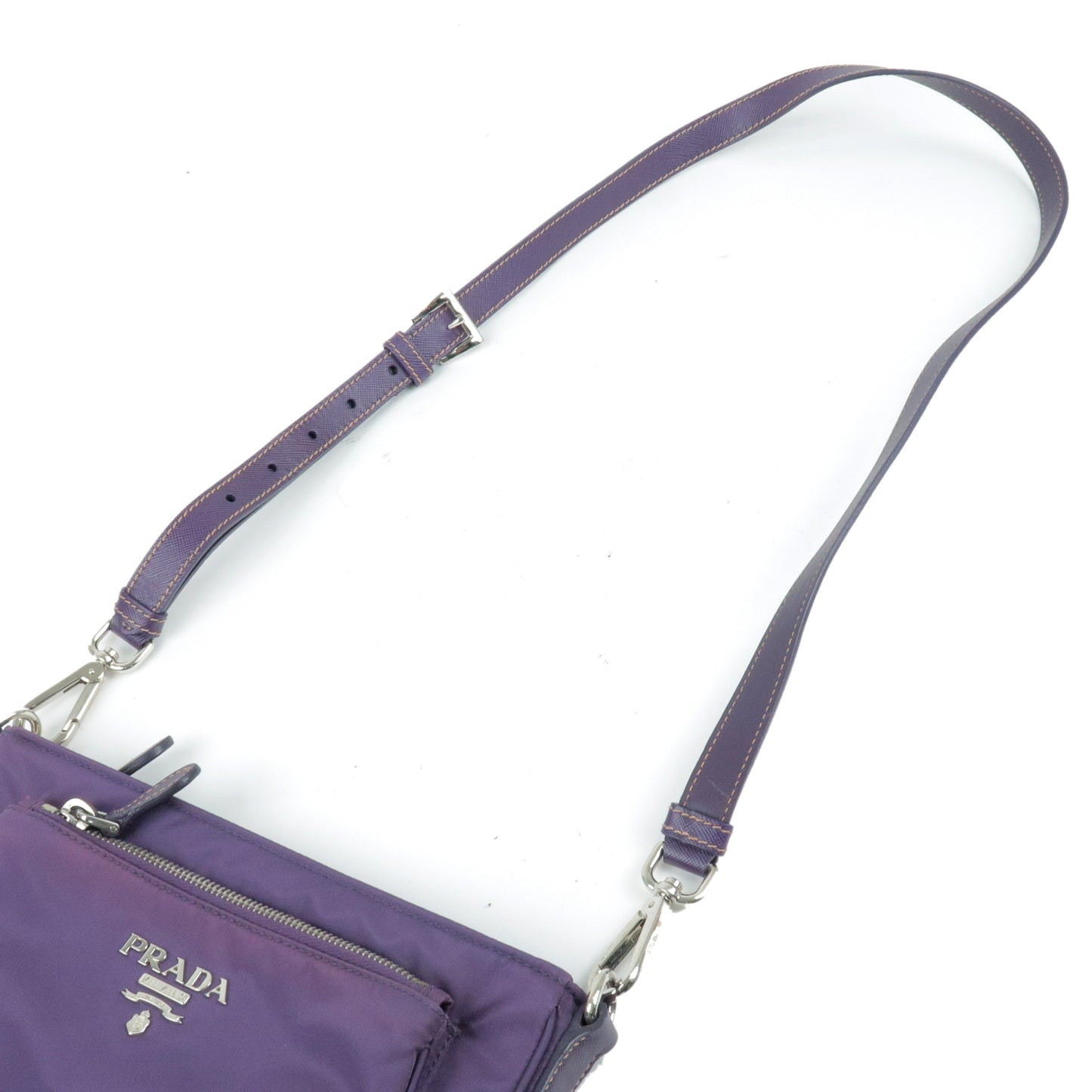 Prada Logo Nylon Leather Shoulder Bag VIOLA Purple BT0693