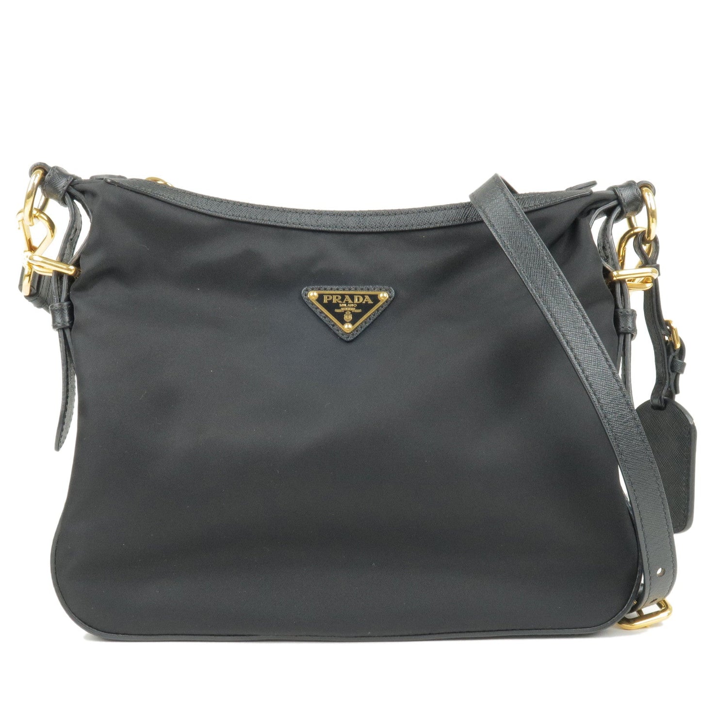 Prada Nylon Leather Shoulder Bag Purse NERO Black BT0706