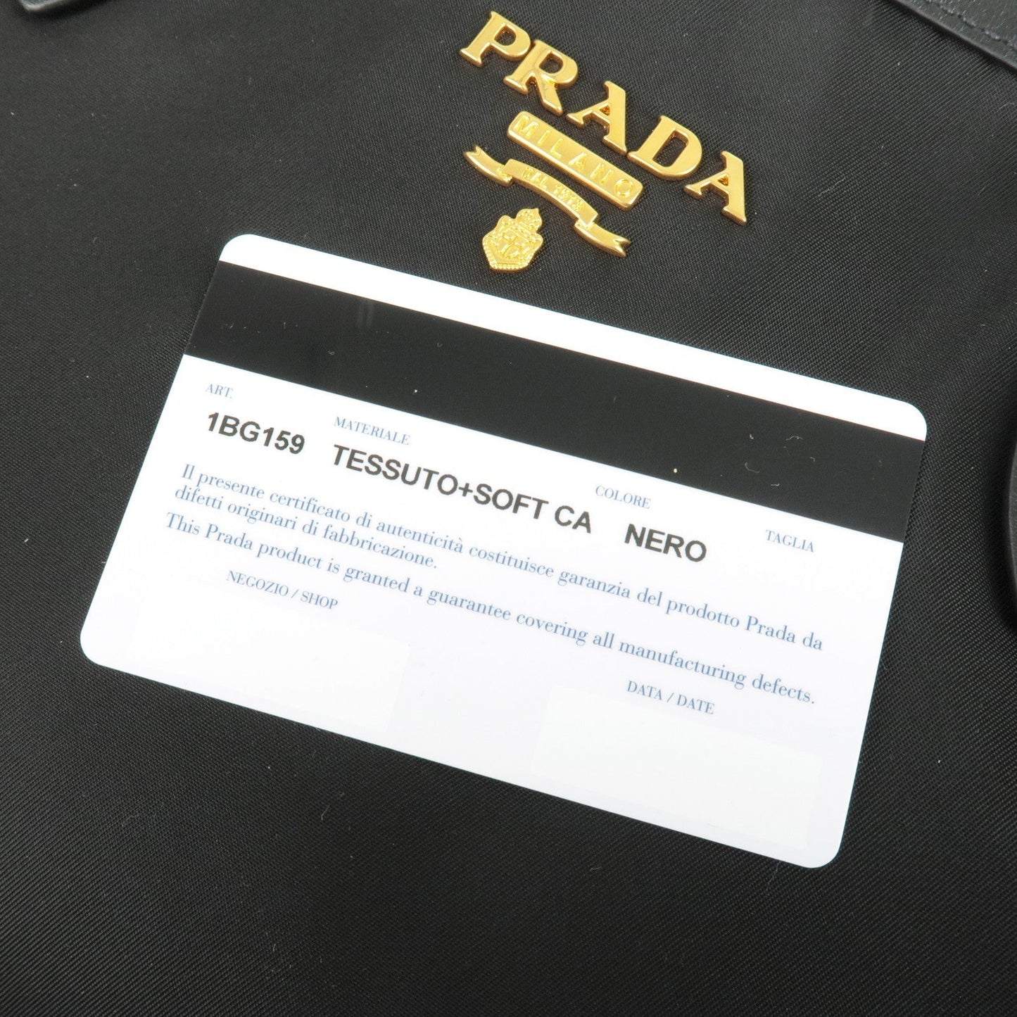 Prada Logo Nylon Leather Tote Bag Hand Bag NERO Black 1BG159