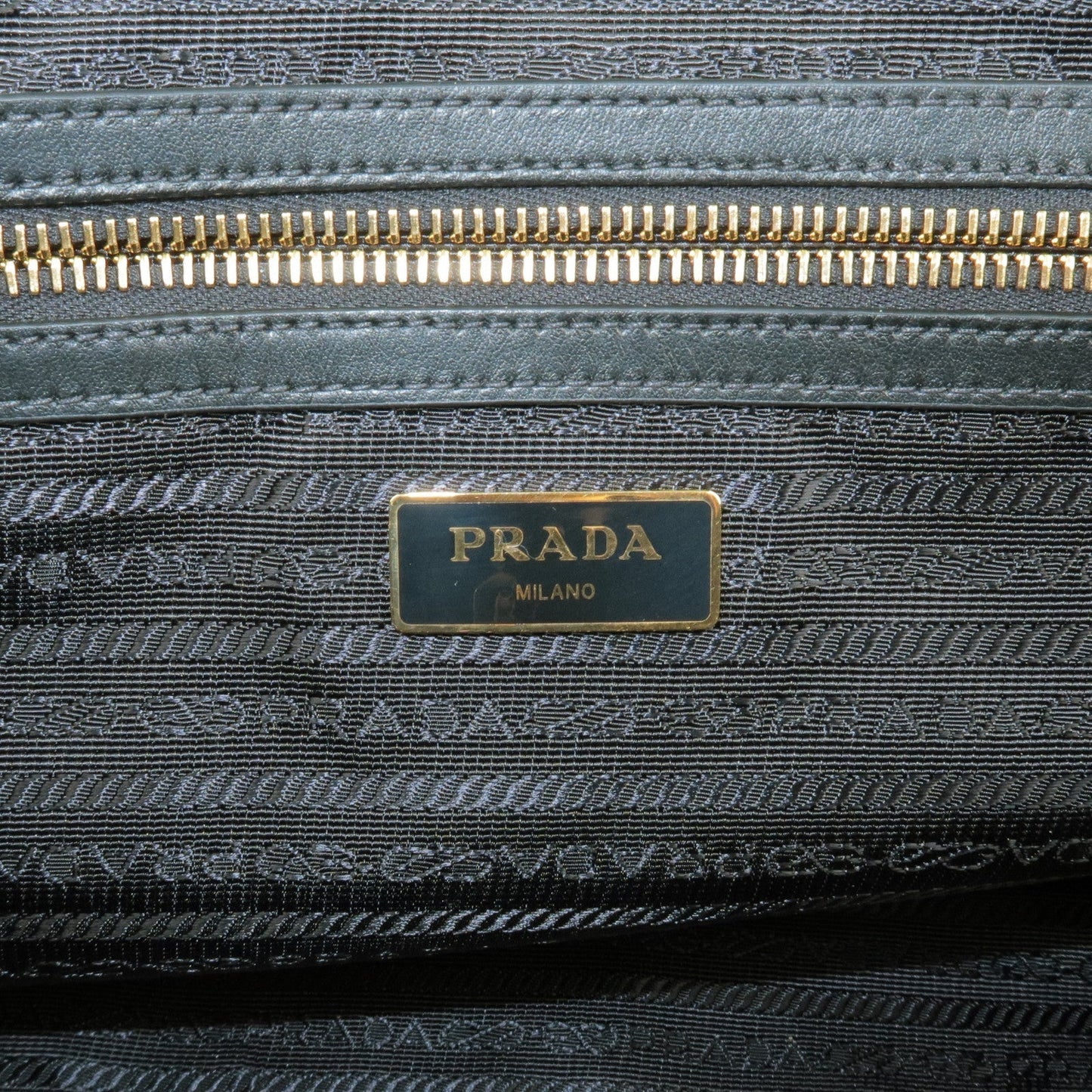 Prada Logo Nylon Leather Tote Bag Hand Bag NERO Black 1BG159