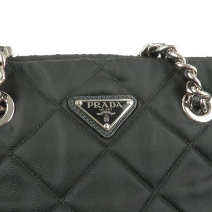 Prada Nylon Leather Quilting 2Way Chain Shoulder Bag Black 1BG740