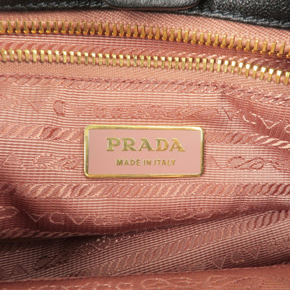 Prada Logo Nylon Leather Ribbon 2Way Bag NERO Black BN1604