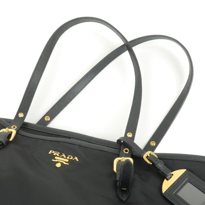 Prada Logo Nylon Leather Tote Bag Hand Bag NERO Black