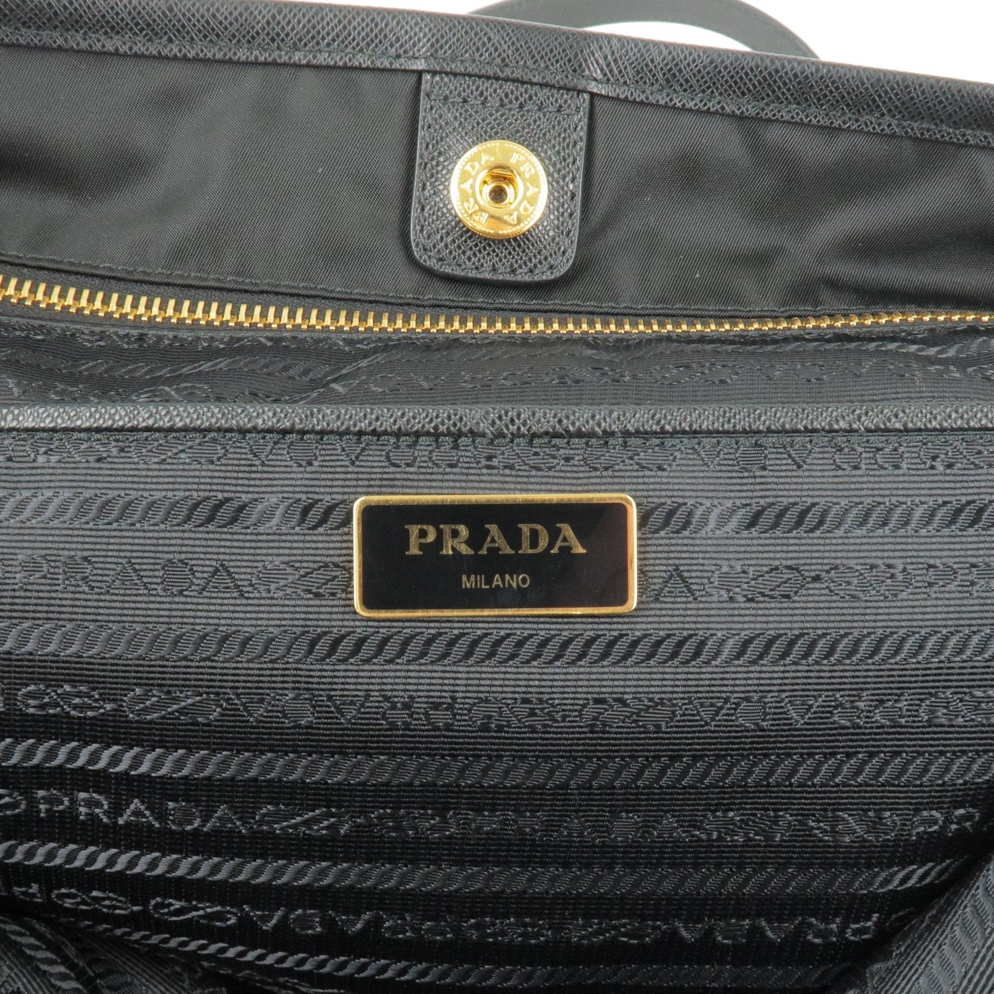 Prada Logo Nylon Leather Tote Bag Hand Bag NERO Black