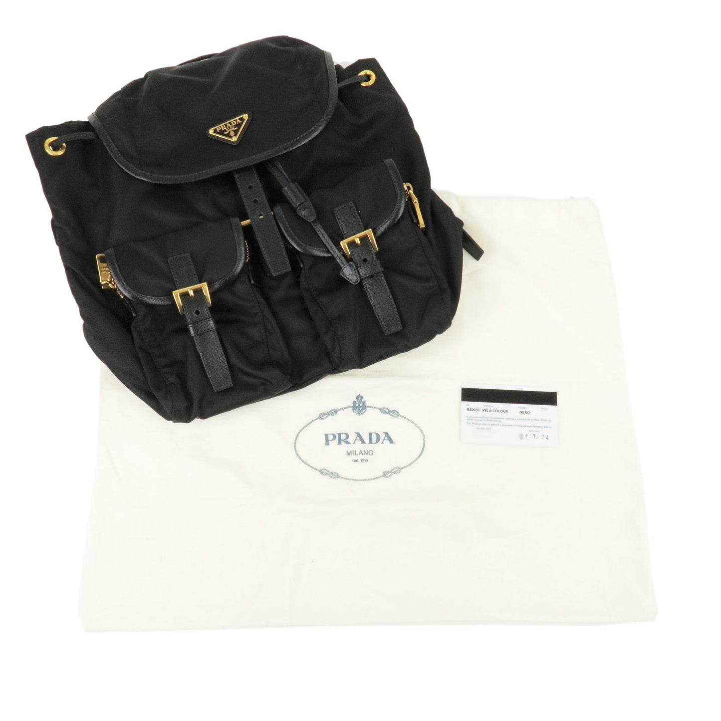 Prada Logo Nylon Leather Ruck Sack Back Pack Bag Black BZ0030