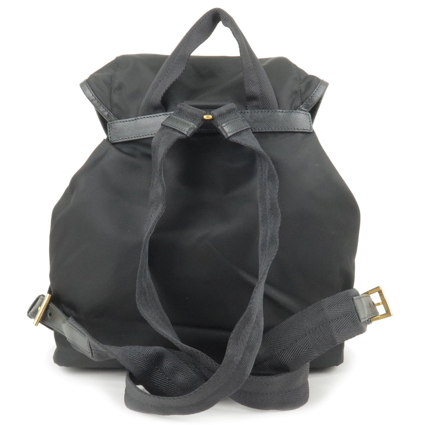 Prada Logo Nylon Leather Ruck Sack Back Pack Bag Black BZ0030