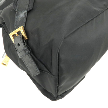 Prada Logo Nylon Leather Ruck Sack Back Pack Bag Black BZ0030