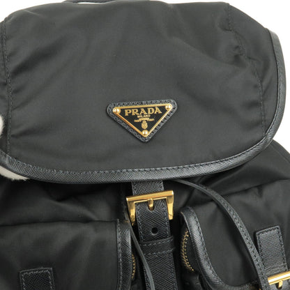 Prada Logo Nylon Leather Ruck Sack Back Pack Bag Black BZ0030