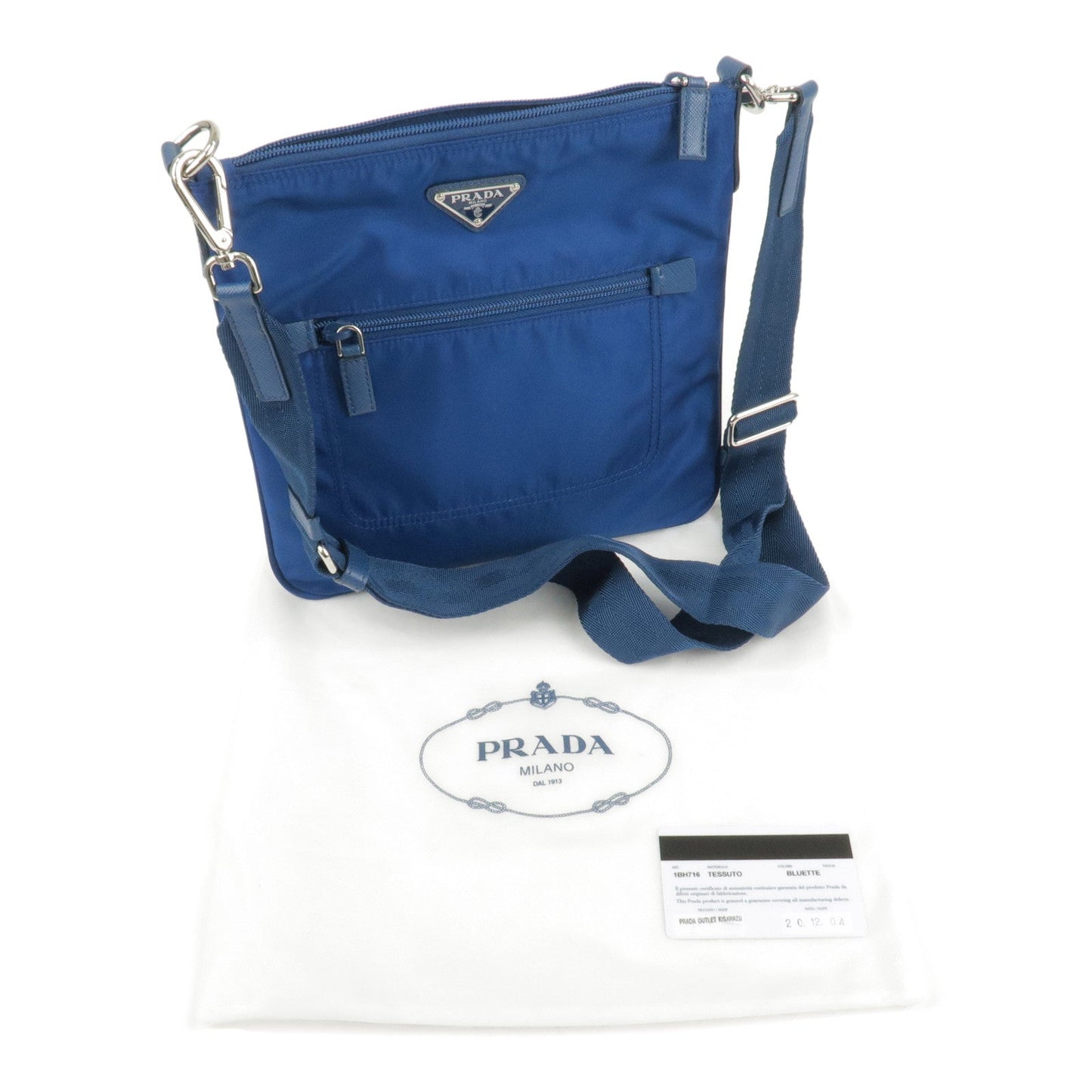 Prada Logo Nylon Leather Shoulder Bag BLUETTE Blue 1BH716