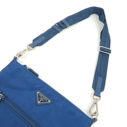 Prada Logo Nylon Leather Shoulder Bag BLUETTE Blue 1BH716