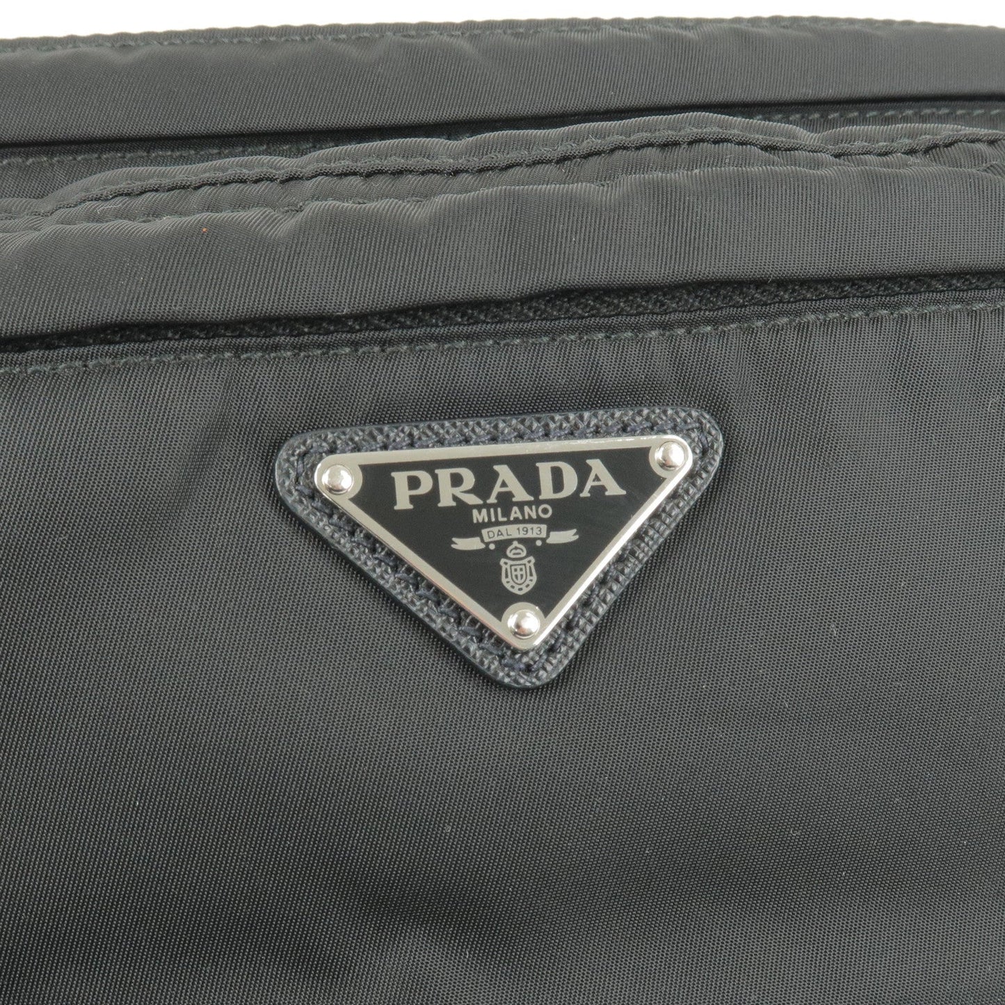 Prada Logo Nylon Leather Waist Pouch Body Bag NERO Black